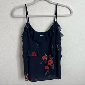 Joie silk ruffle poppy floral top